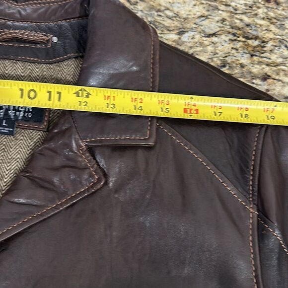 Wilsons Leather Pelle Studio Button Front Brown Jacket Size L - Picture 11 of 14